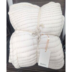 Quince Organic Cotton Channel Stitch Coverlet 3PC Set Color Undyed Size F/Q -New